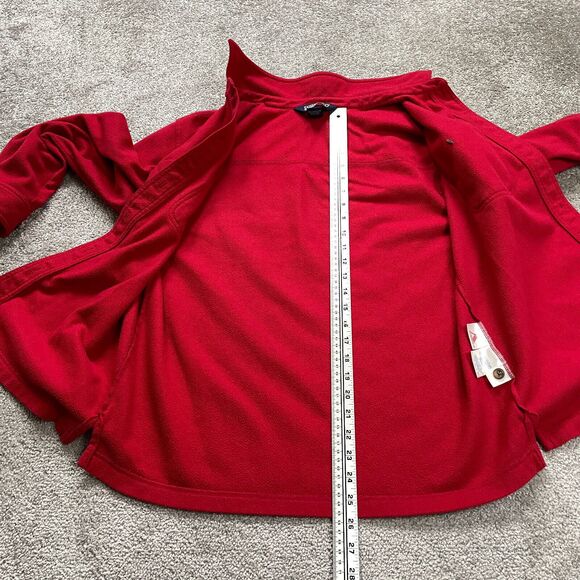 Lands' End Fleece Jacket Womens Medium 10-12 Red Soft Collared Outdoor Button Up - Picture 2 of 10